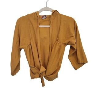 Mudd Mustard Yellow Hooded Wrap Sweater XL Tie Front Boho Y2K Layering